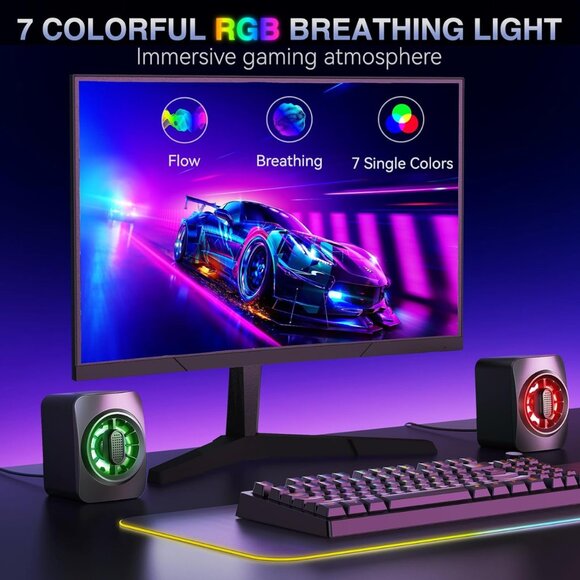 Computer Speakers, RGB PC Speakers, USB Powered 3.5mm Aux Speaker for Desktop, P - Picture 3 of 7